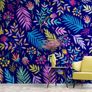 Color Fern Botanical Wallpaper, Peel & Stick Wall Mural, Leaf Wall Art, Self Adhesive. Bathroom Tropical Theme Wall Decor. #6223