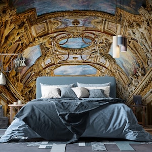 Art The Louvre Museum Paris France Golden Ceilings Wallpaper. Peel and Stick Mural. French Renaissance Art Work. Musee du Louvre #6600.