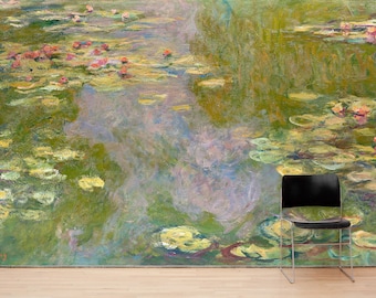 Monet Painting, Water Lilies (From 1919) Monet Wall Mural Peel and Stick Wallpaper Boho Wallpaper Bedroom Wall Decor Kitchen Wall Art. #6333