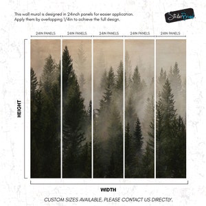 Misty Pine Tree Forest Landscape Wallpaper. Peel and Stick Wall Mural ...