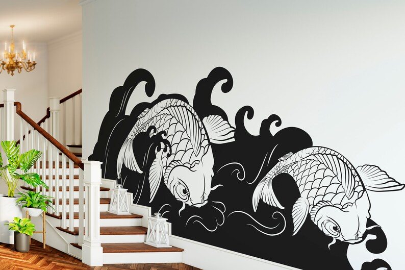 Koi Fish Wall Decal Sticker. Surfing Wall Decor. Ocean / Beach Wall Decal. Bathroom Wall Art. Tropical Wall Art. Koi Fish Art. OS_MB118 image 3