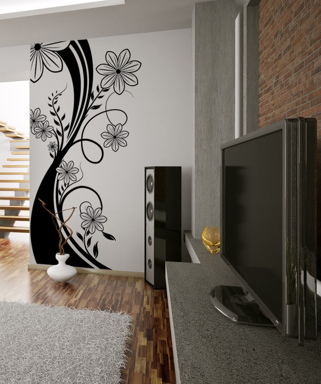 Flower Wall Decal Sticker. Floral Wall Sticker. Bedroom Wall Decor