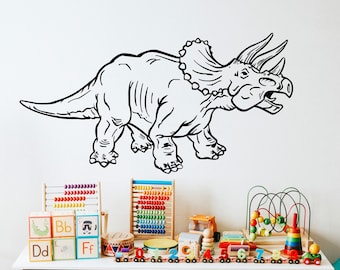 Dinosaur Wall Decal. Triceratops Dino Wall Decal Sticker. (Black Color) Jurassic Playroom Room Decor. Kid's Room Dinosaur Fun. #KRiley115