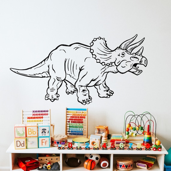 Dinosaur Wall Decal. Triceratops Dino Wall Decal Sticker. (Black Color) Jurassic Playroom Room Decor. Kid's Room Dinosaur Fun. #KRiley115