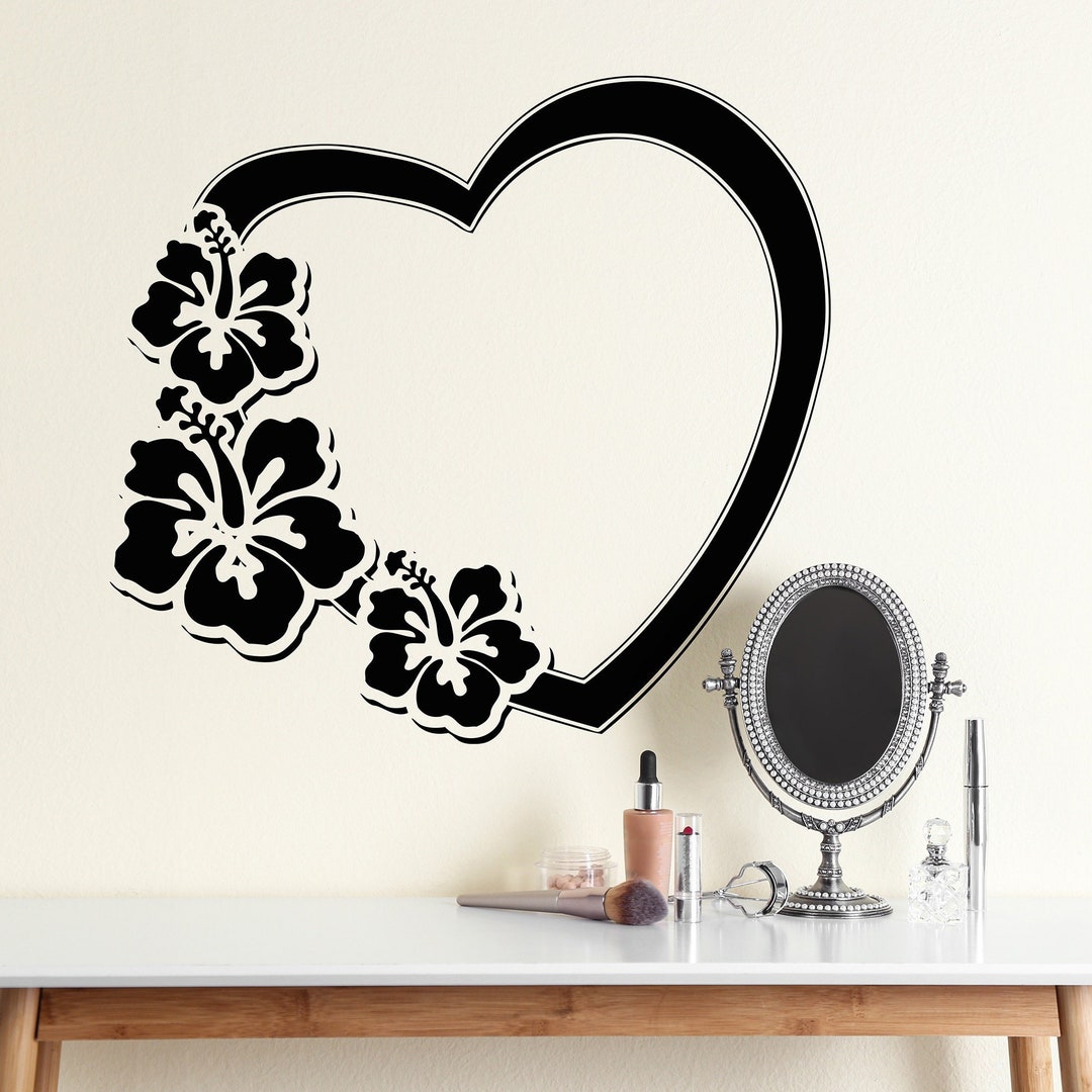 Hibiscus Flower Wall Decal Sticker. Heart Shape Floral Decor. Hawaiian ...