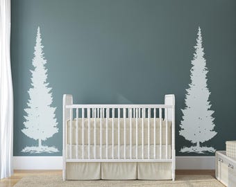 Pine Tree Wall Decals. Forest Tree Stickers, Woodland Nursery Decor, Cabin Wall Art, Rustic Decor. Set of 2. #7070