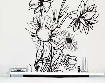 Vinyl Wall Decal Sticker Sunflower Floral Flower Plant 305s