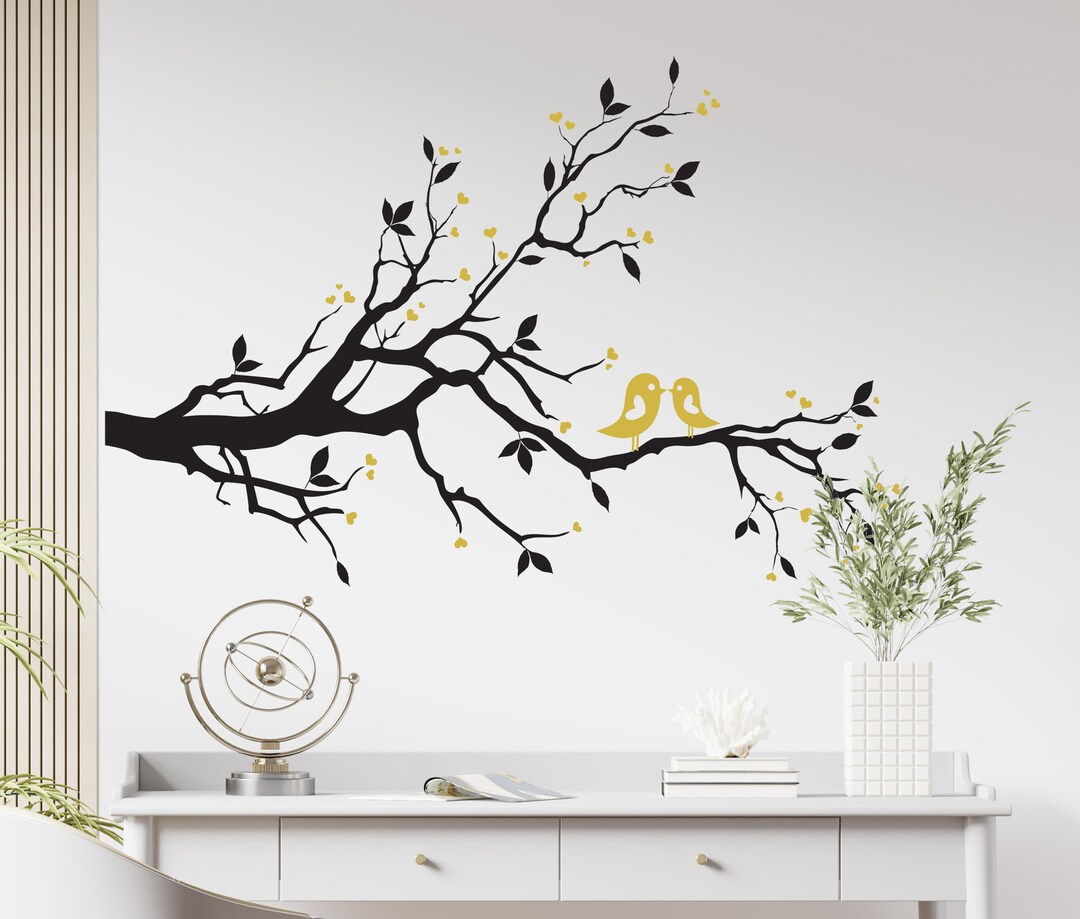 Love Bird on Tree Branch With Hearts Vinyl Wall Decal Sticker. #841s - Etsy