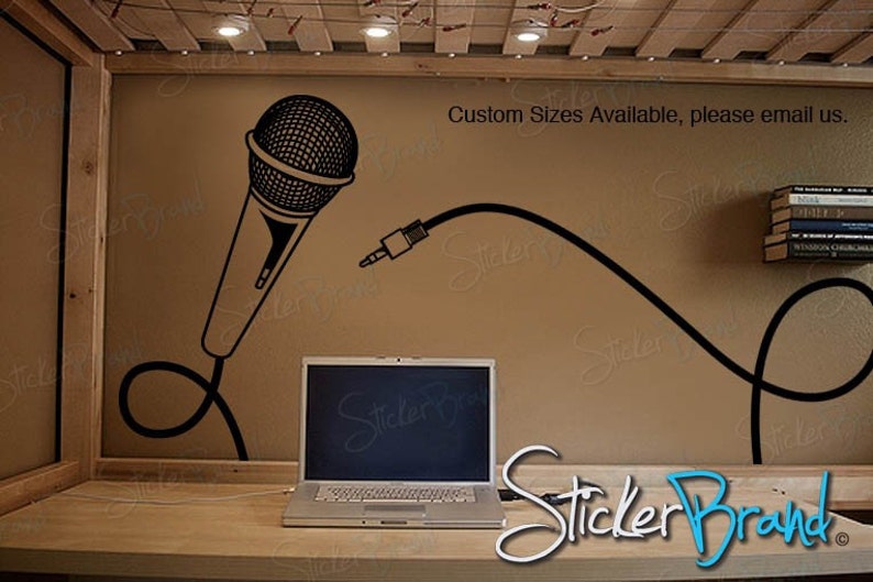 Microphone Wall Decal. Mic with Cord Wall Sticker Bedroom Decor. Gift for Musician. Music Theme Wall Decor. Kid's Bedroom Wall Decor. 449 image 3