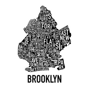 Brooklyn Neighborhoods Map Wall Decal. Flatbush, Williamsburg, Bushwick, Coney Island. NYC Borough Map Decor. New York City Decor. #5215