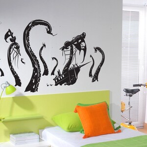 Kid's Bedroom Nursery Decor with Pirate Ship Giant Octopus Wall Decal Sticker. Boy's Room Wall Decoration. GFoster166 image 7