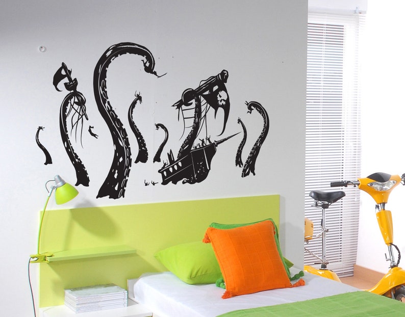 Kid's Bedroom Nursery Decor with Pirate Ship Giant Octopus Wall Decal Sticker. Boy's Room Wall Decoration. GFoster166 image 7