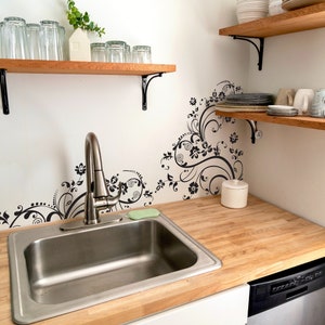 Kitchen Wall Art. Swirl Flower Wall Decal Sticker. Bedroom Home Decor Flower Wall Art. Floral Decor Dinning Room Wall Art. Bathroom Decor.