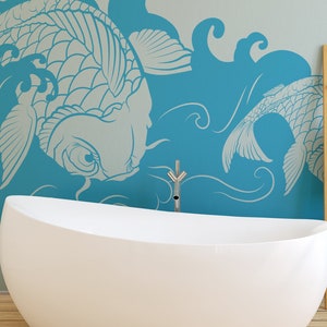 Koi Fish Wall Decal Sticker. Surfing Wall Decor. Ocean / Beach Wall Decal. Bathroom Wall Art. Tropical Wall Art. Koi Fish Art. OS_MB118 image 7