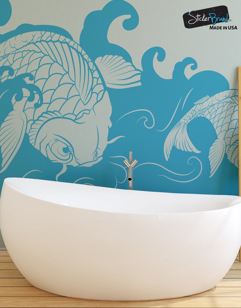 Koi Fish Wall Decal Sticker. Surfing Wall Decor. Ocean / Beach Wall Decal. Bathroom Wall Art. Tropical Wall Art. Koi Fish Art. OS_MB118 image 7