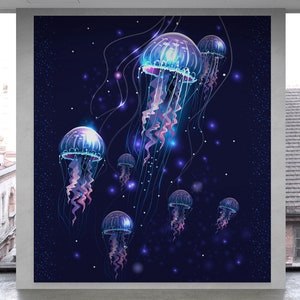Jellyfish Wallpaper Underwater Ocean Theme Peel and Stick Wall Mural Kid’s Room Wall Decor Bathroom Wallpaper Kid’s Room Wall Decor. #6480
