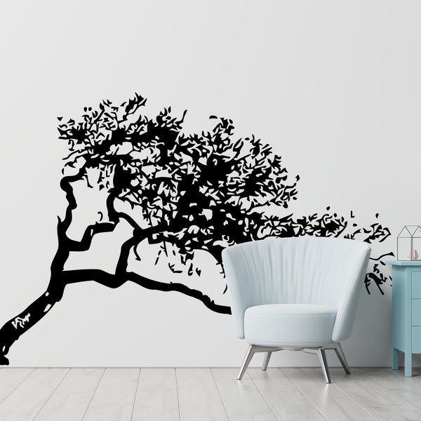 Leaning Tree Vinyl Wall Decal Sticker.  (6ft Tall) 72in Tall X 124in Wide. #385A