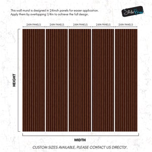 May include: A diagram showing how to install a wall mural using 24-inch panels. The text reads "This wall mural is designed in 24inch panels for easier application. Apply them by overlapping 1/4in to achieve the full design." and "CUSTOM SIZES AVAILABLE, PLEASE CONTACT US DIRECTLY."