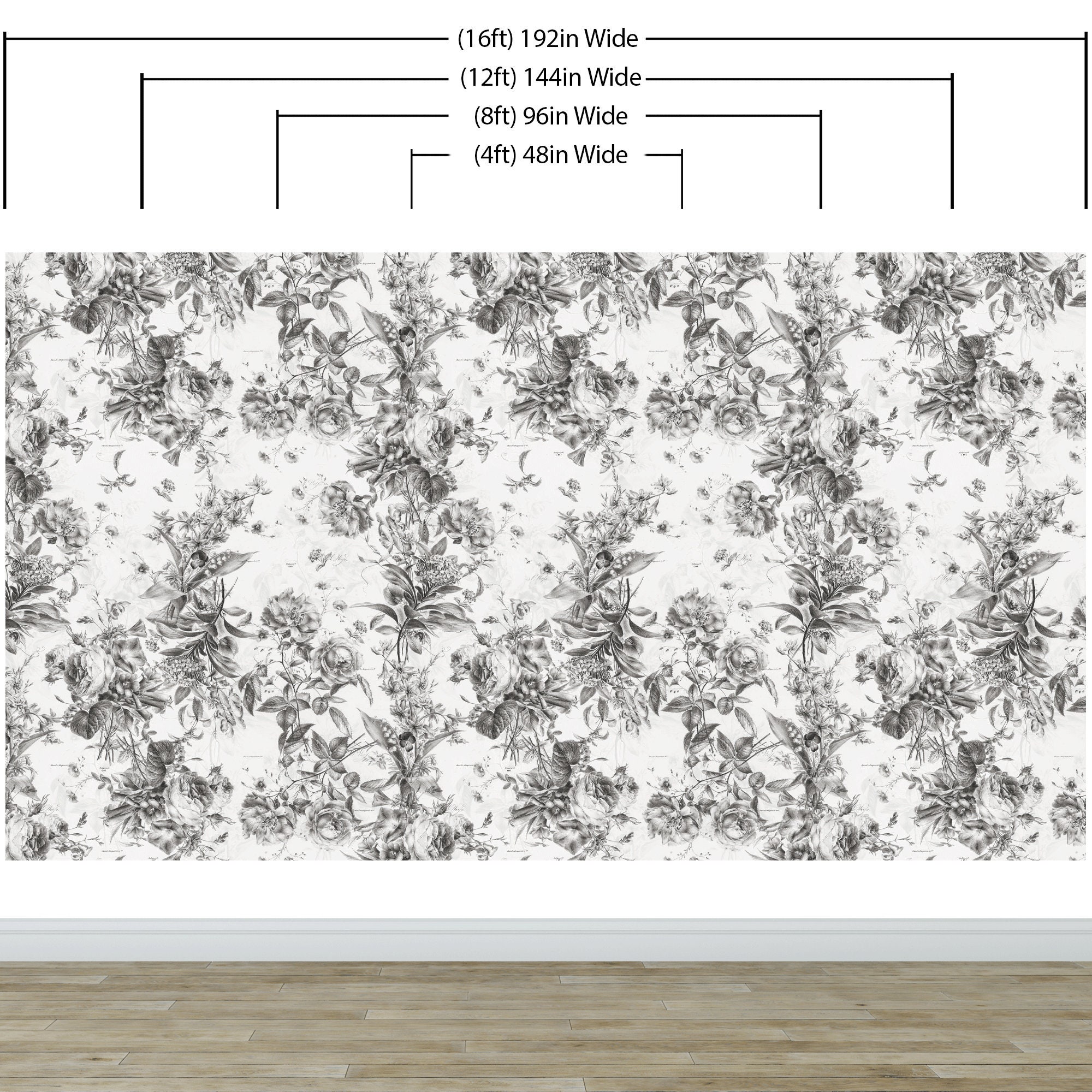 Flower Wallpaper Black and White Wall Mural Peel and Stick Wallpaper ...