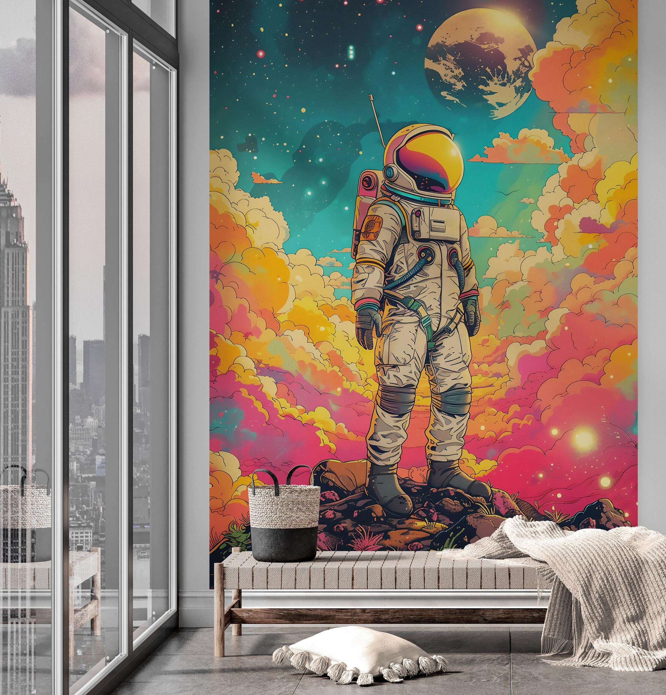 Bedroom Wallpaper. Colorful Astronaut Space Wall Mural. Kid's Room ...