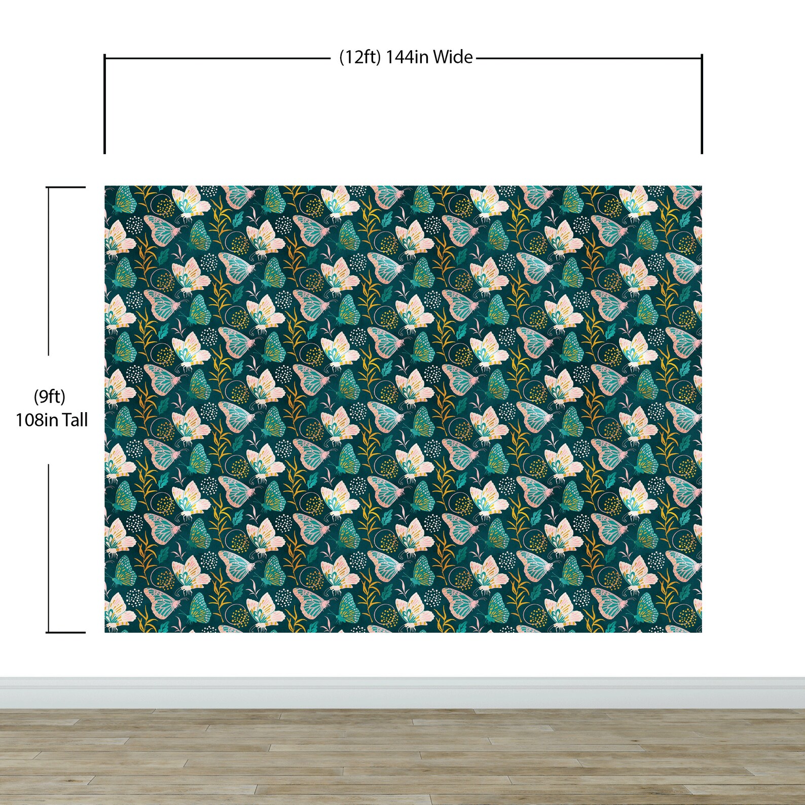 Butterfly Pattern Wall Mural Retro Green and Gold Color Butterfly ...