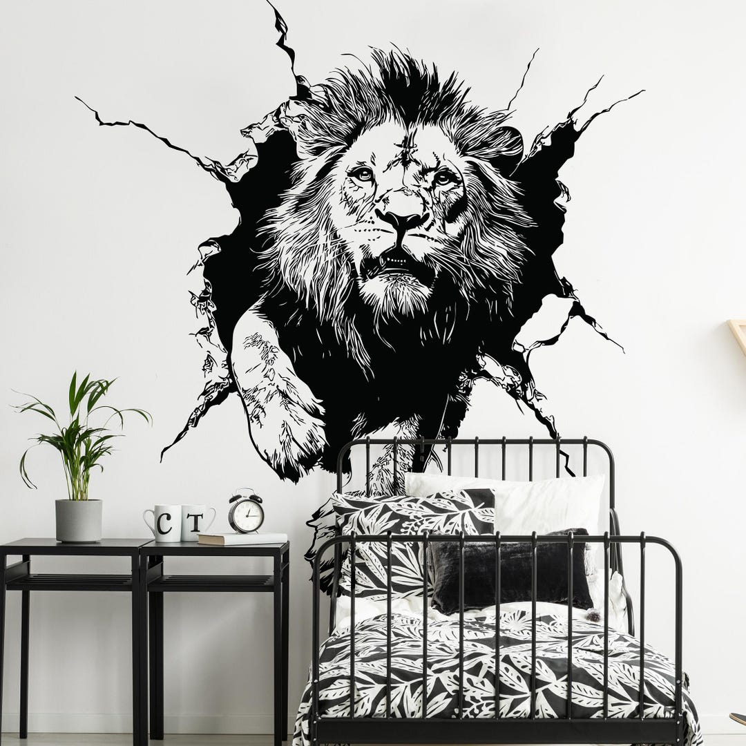 Kid's Room Lion Wall Decal, 3D Jungle Animal Sticker for Boys Room, Gym ...