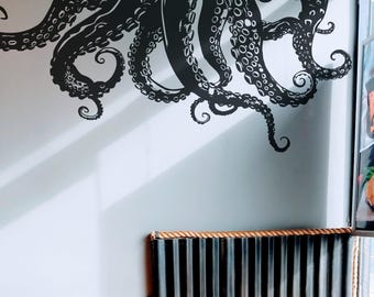 Octopus Tentacles Wall Decal Sticker – Underwater Sea Life Theme Decor for Bathroom, Bedroom, or Living Room. Kraken Wall Art. #6844