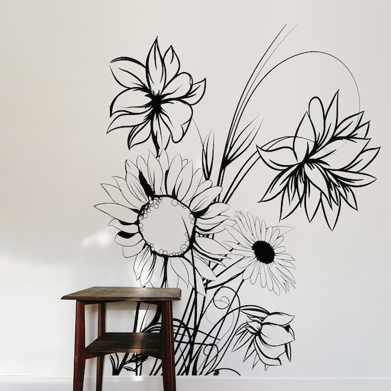 Sunflower Wall Decal, Floral Blossom Decor, Garden Nature-inspired Sticker, Sunflower Silhouette, Bathroom, Bedroom Wall Art. #305