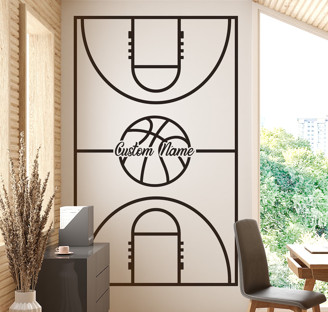 Custom Name Basketball Court Wall Decal Sticker. Personalized