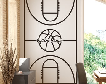 Custom Name Basketball Court Wall Decal Sticker. Personalized Basketball Court Layout Sticker,Basketball Player Boy's Room Gift Decor. #6591