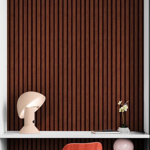 Wooden Panel Wallpaper. Dark Brown Wainscot Hardwood Wall Mural Print. Peel and Stick Wallpaper. Vertical Wooden Rustic Pattern. #6734