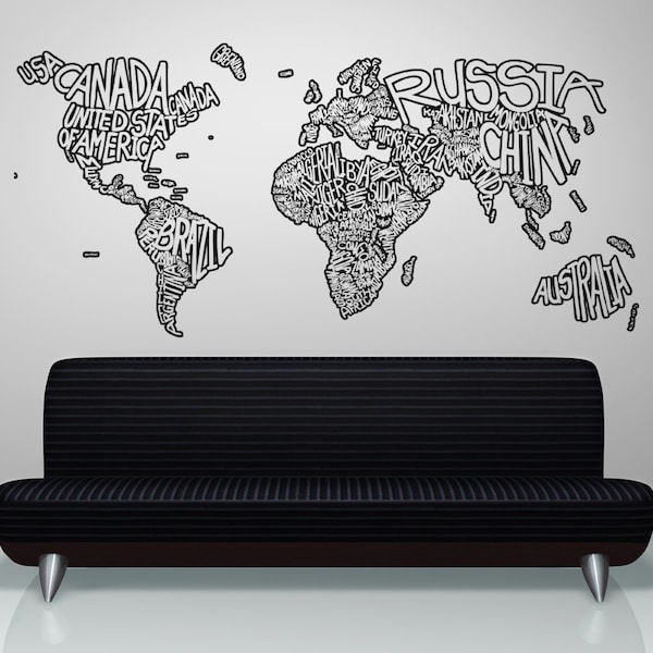 World Map Wall Decal Etsy