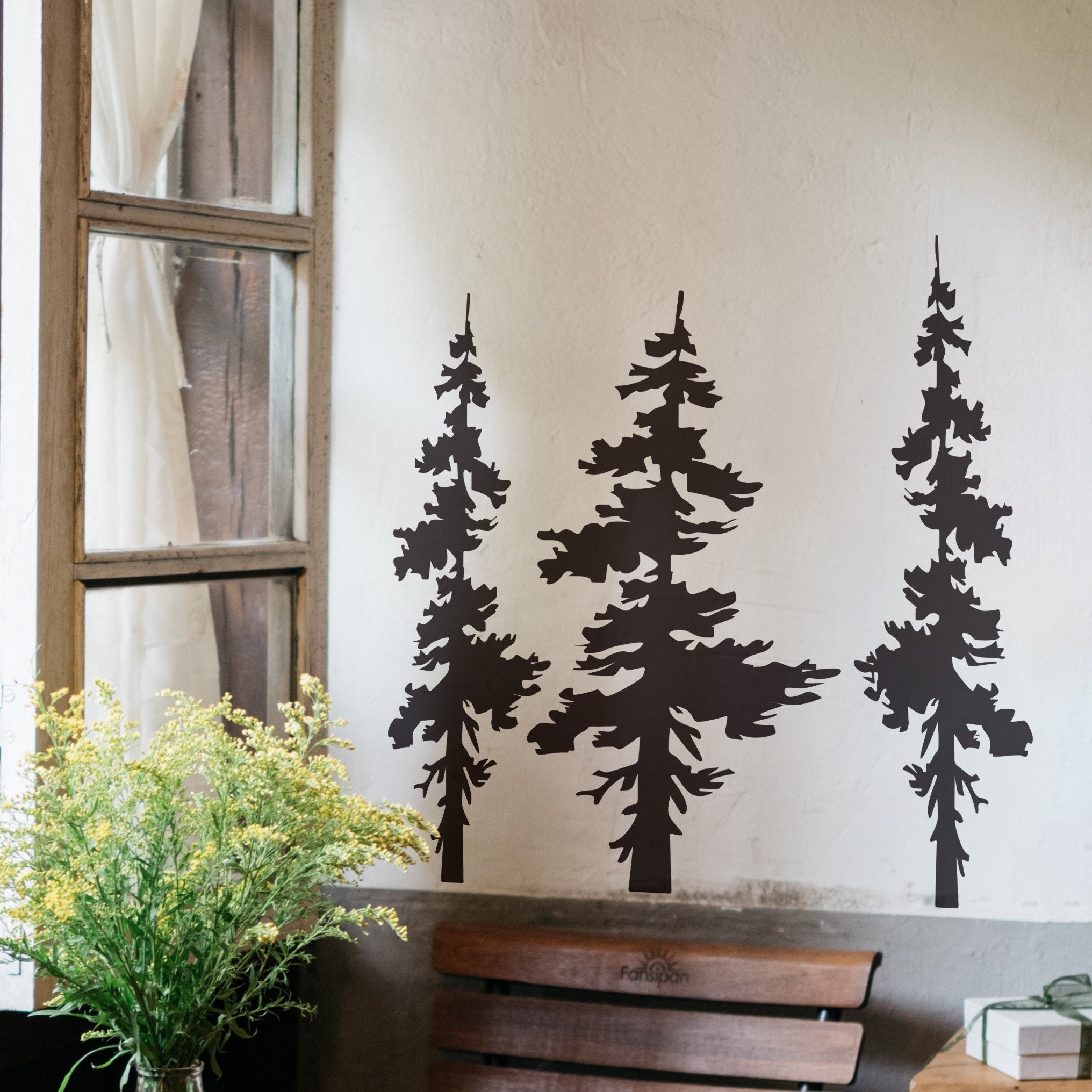 Tree Wall Decal for Bedroom. Forest Pine Trees Vinyl Wall Decal Sticker ...