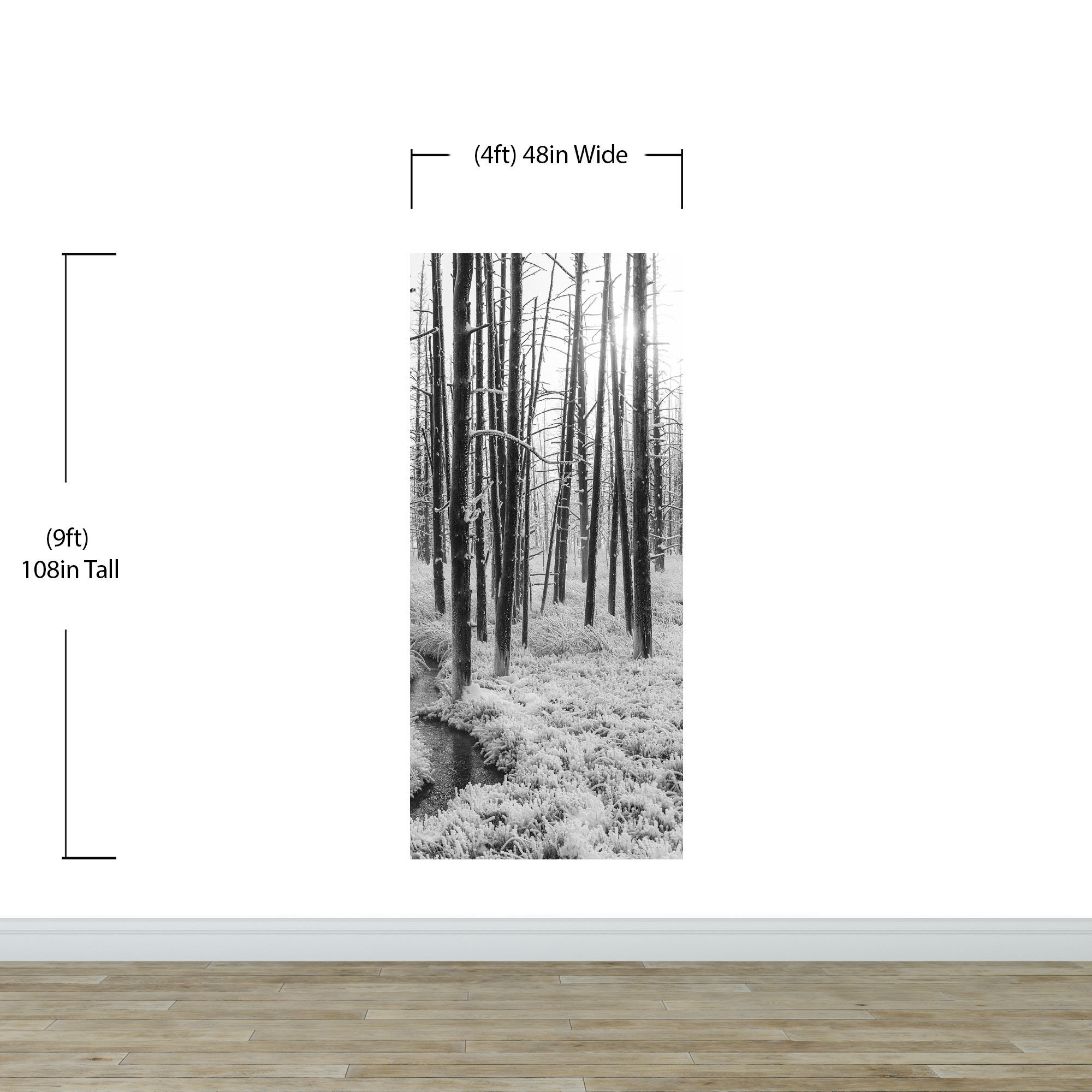 Black and White Forest Landscape Wall Mural. Peel and Stick Wallpaper ...