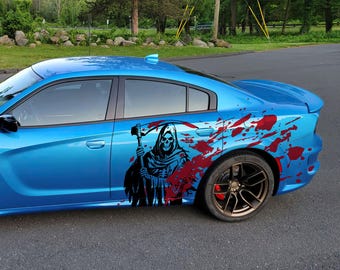 Calcomanía para auto con diseño de la Parca y salpicaduras de sangre. Calcomanía gótica de calavera para camioneta. Calcomanía para Bronco, Dorango, Civic, 4Runner, Camry, Honda. #7082