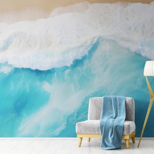 Blue Ocean Wave Wall Mural Wallpaper – Coastal Beach-Themed Decor for Bedrooms, Living Rooms, and Bathrooms. Tropical Beach Wallpaper. #6869