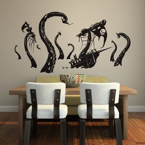 Kid's Bedroom Nursery Decor with Pirate Ship Giant Octopus Wall Decal Sticker. Boy's Room Wall Decoration. GFoster166 image 3