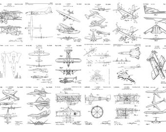 Mural de papel pintado de aviación. Con diseños de patentes de aviones y jets militares. Papel pintado para oficina. Decoración con planos de patentes de aeronaves. #6732