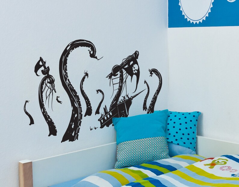 Kid's Bedroom Nursery Decor with Pirate Ship Giant Octopus Wall Decal Sticker. Boy's Room Wall Decoration. GFoster166 image 8