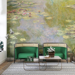 Monet Painting, Water Lilies (From 1919). Peel and Stick Wallpaper Wall Mural. #6333 main image 0