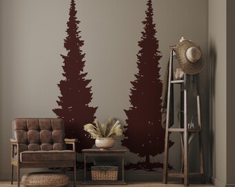 Pine Tree Wall Decals. Forest Tree Stickers, Woodland Nursery Decor, Cabin Wall Art, Rustic Decor. Set of 2. #7070