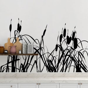 Cattails Bush Plant Wall Decal Sticker.  Bedroom Wall Art, Bathroom Grass Decal, Living Room, Kitchen Wall Decor. Nature Theme. #AC140