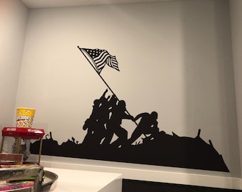 Vinilo decorativo de la Batalla de Iwo Jima: Izado de la bandera icónico. Decoración patriótica estadounidense, regalo para hogares de veteranos. #555