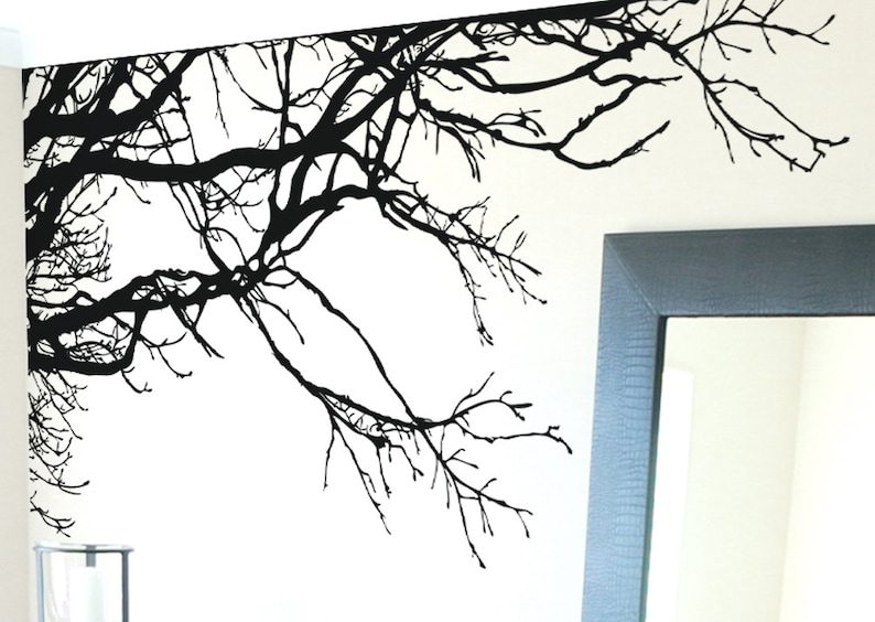 Autocollant mural en vinyle avec branches au sommet d'un arbre pour la décoration murale de votre chambre. Autocollant mural de branches darbre. Art mural de salle de bain. 444 image 1