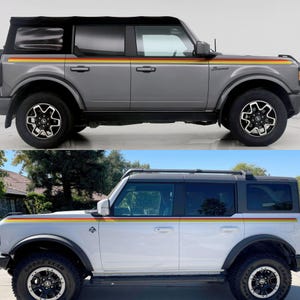Ford Bronco 3 Color Bar Stripes Decal Sticker. 3M Premium Gloss Vinyl. Red, Orange, Yellow Racing Side Stripes. Retro Ivan Stewart Stripes. #6953