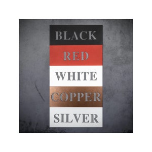 May include: A vertical stack of five color swatches labeled "BLACK", "RED", "WHITE", "COPPER", and "SILVER".