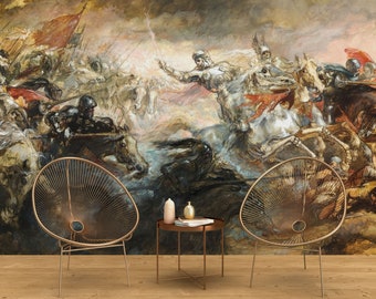 Phantom Horseman Antique Painting Wallpaper Peel and Stick Wallpaper 19th Century Gothic Vintage Painting Wall Mural Vintage Wallpaper #6510