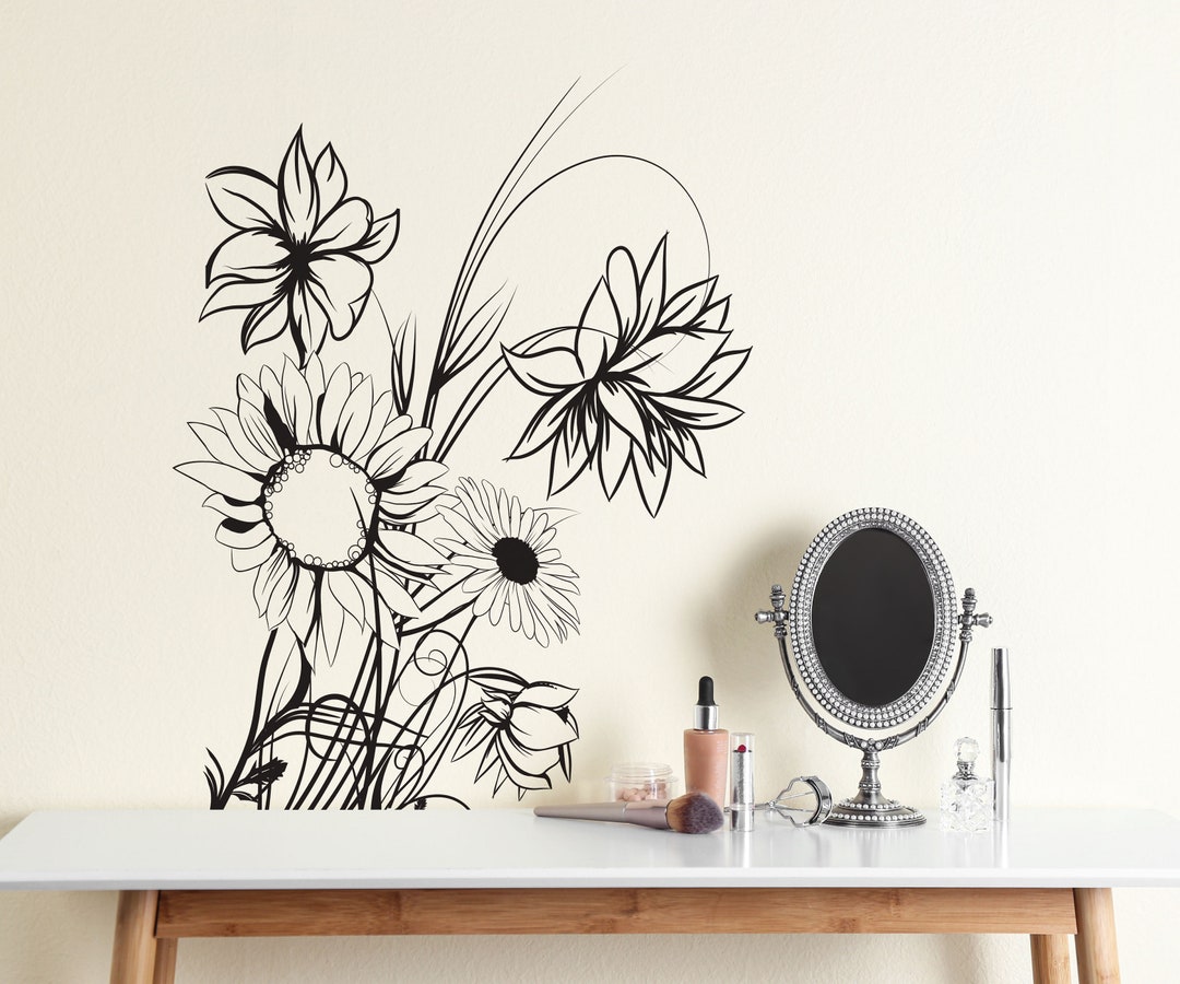 Sunflower Wall Decal Sticker. Floral Wall Decal. Flower Wall Etsy