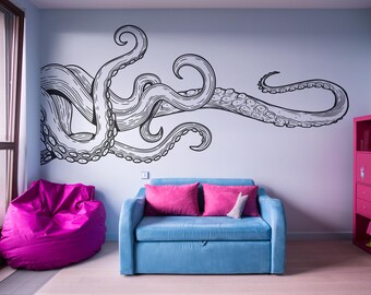 Octopus Tentacles Wall Decal, Nautical Ocean Vinyl Art, Coastal Decor Sticker. #7101