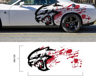Challenger Hell Cat Decal Sticker. Charger, Durango. Blood Splatter Car Decal. Set of 2. Universal Fit. #6993